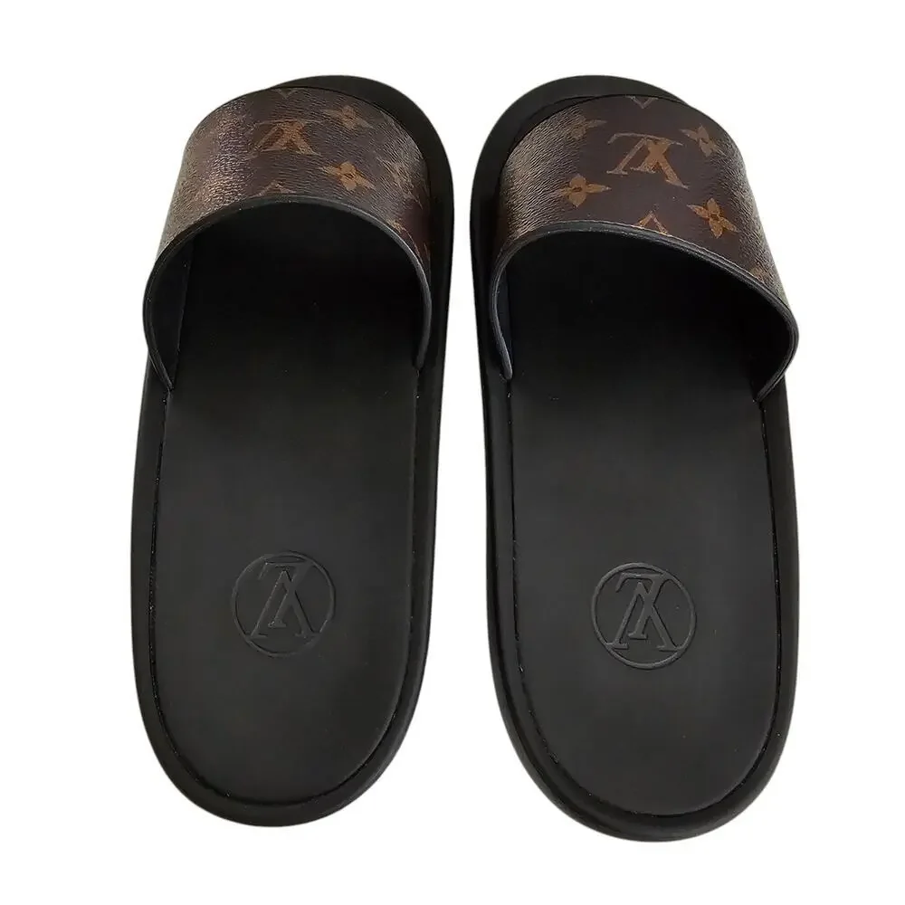 Louis Vuitton Sunbath Flat Slide Sandal Size 40 US 10 Brown LV Monogram Rubber - Picture 4 of 8
